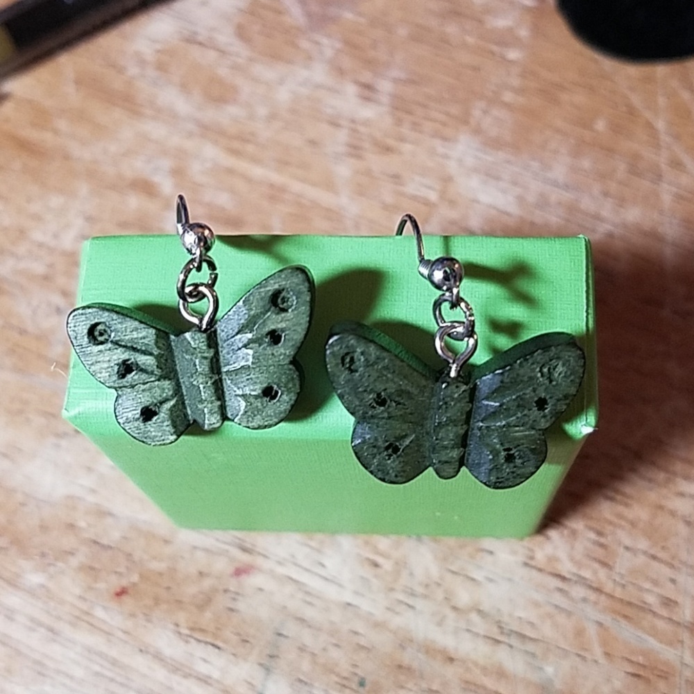 Green Butterfly Wood Earrings 1/2"